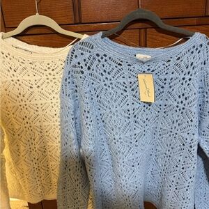 Universal Thread Open Knit Sweater in Light Blue and Cream
